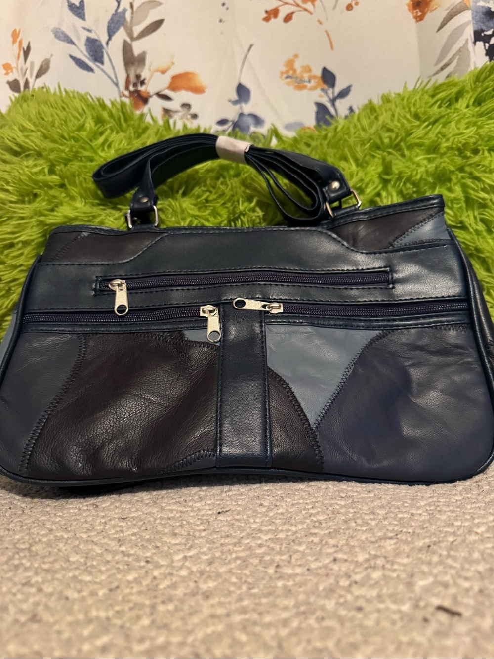 Women's Charcoal Gray Multi-Tone Leather Patchwork Tote Bag New B17